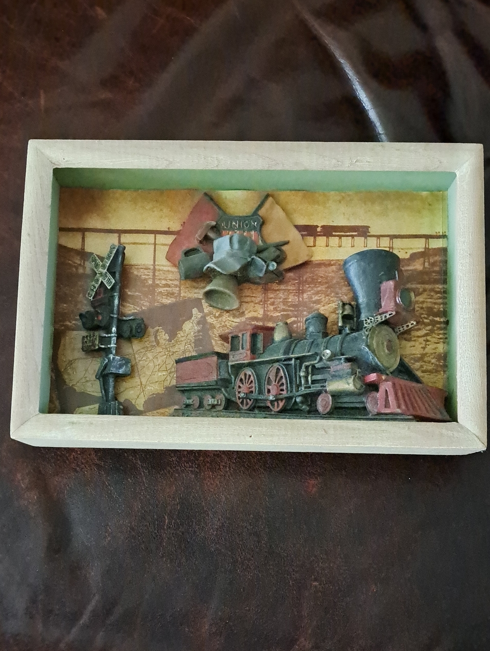 Wooden 12"x8"x2" Vintage-Inspired Train Shadow Box Wall Art